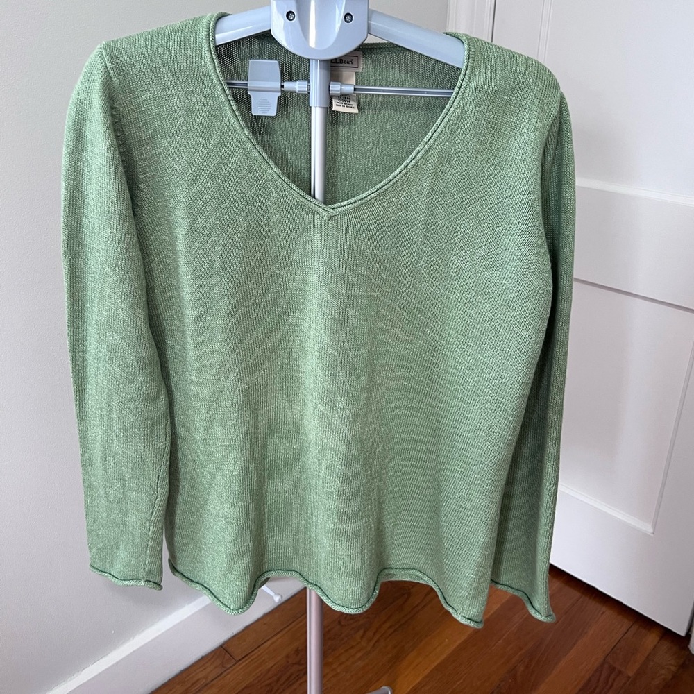 L.L. Bean Women's Green Sweater, linen and cotton blend